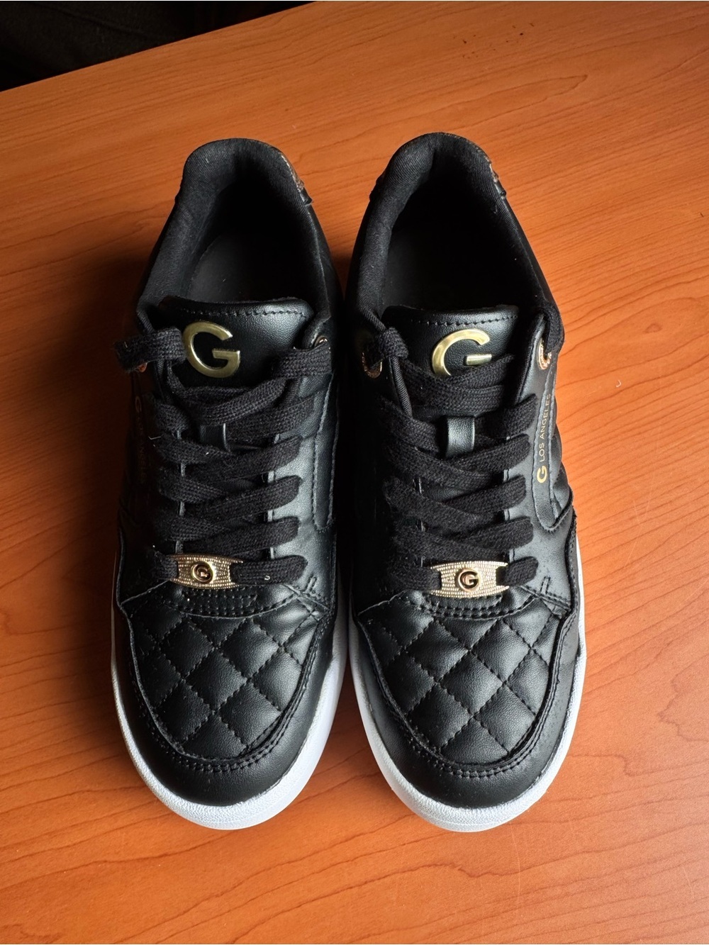 GBG Los Angeles Black Quilted Low-Top Sneakers with White Soles and Gold Accents - Picture 2 of 11